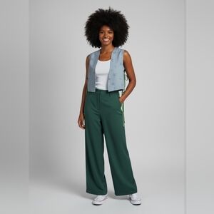 Hand Crafted Stylish Blue Sleeveless Jacket with Green Accents